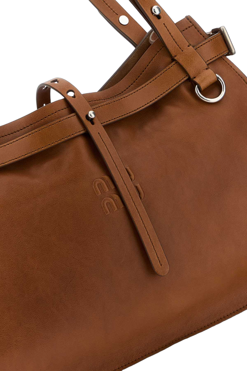 Miu Miu Vitello Leather Shoulder Bag — Cognac