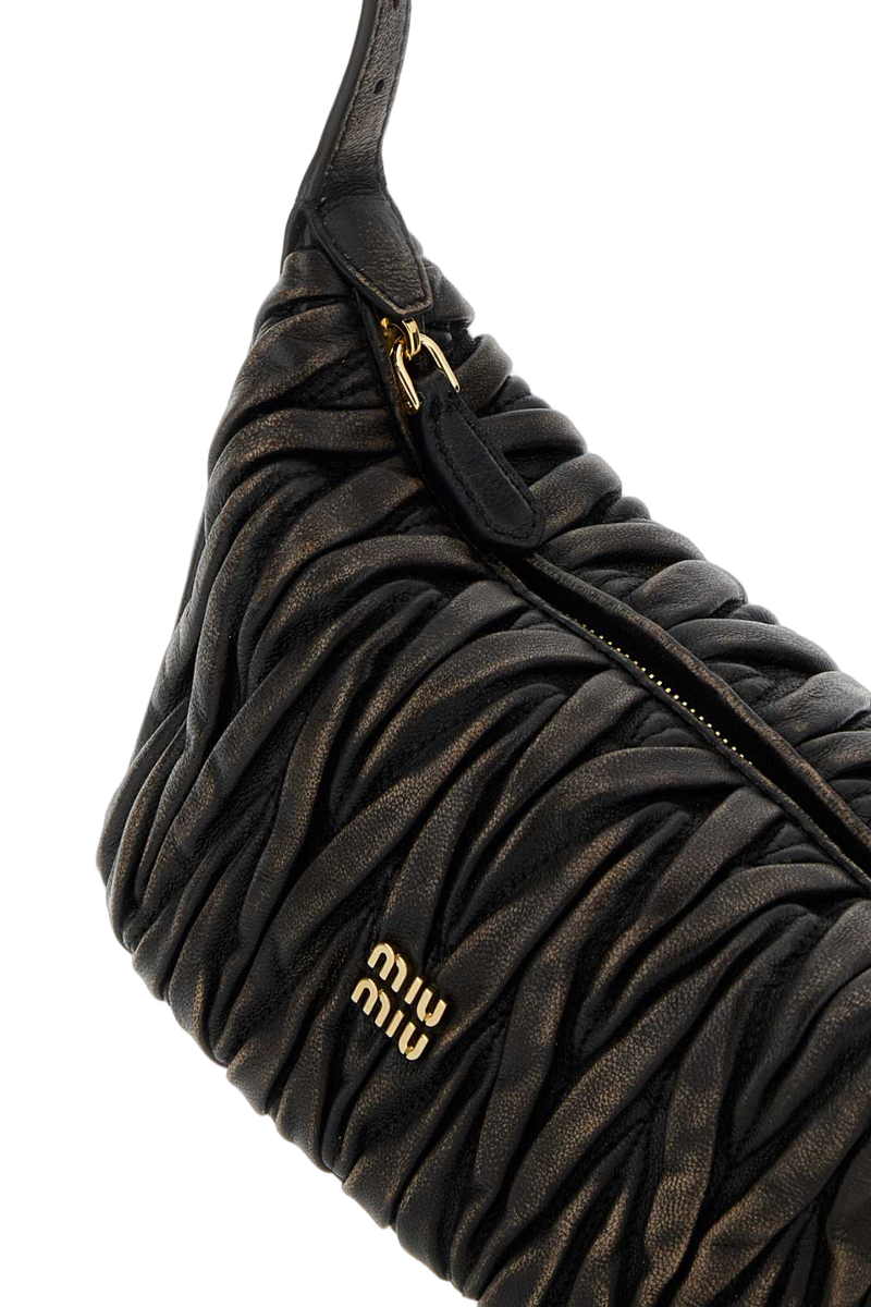 Miu Miu Ruched Leather Shoulder Bag — Brown