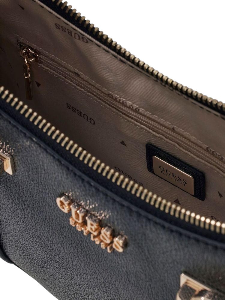 Guess Logo-Embossed Polyurethane Shoulder Bag — Black