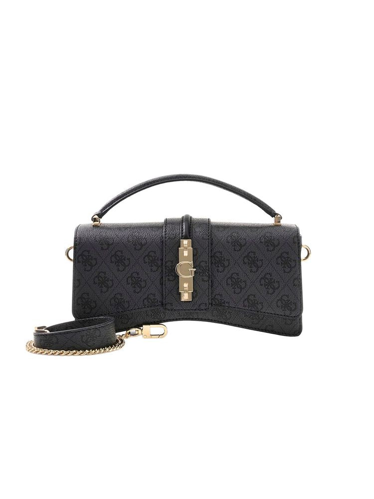 Guess Logo-Embossed Polyurethane Top Handle Bag — Black