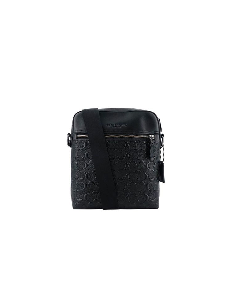 Coach Debossed Calf Leather Shoulder Bag — Black