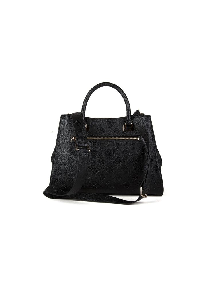Guess Embossed Logo Satchel Bag — Black Polyurethane