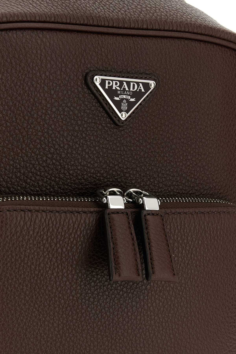 Prada Pebbled Vitello Leather Backpack — Brown