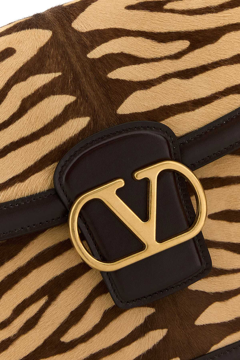 Valentino Garavani Zebra-Print Calf Hair Shoulder Bag — Beige