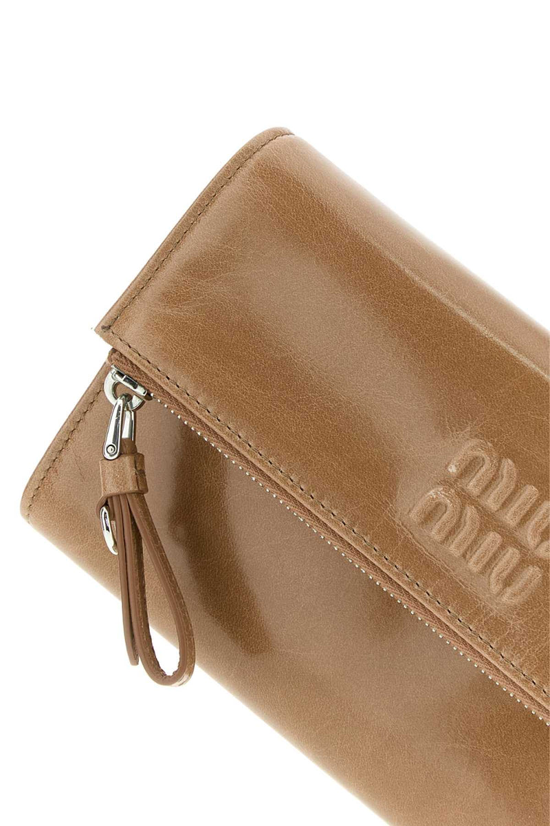 Miu Miu Leather Pouch Wallet — Beige