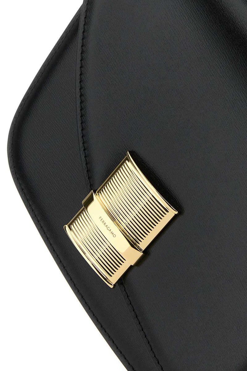 Ferragamo Leather With Grosgrain Clasp Crossbody Bag — Black