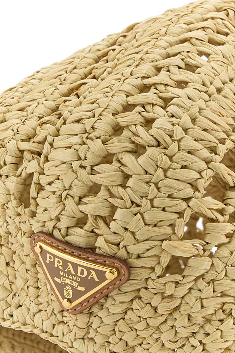 Prada Raffia Bucket Hat — Beige Exterior