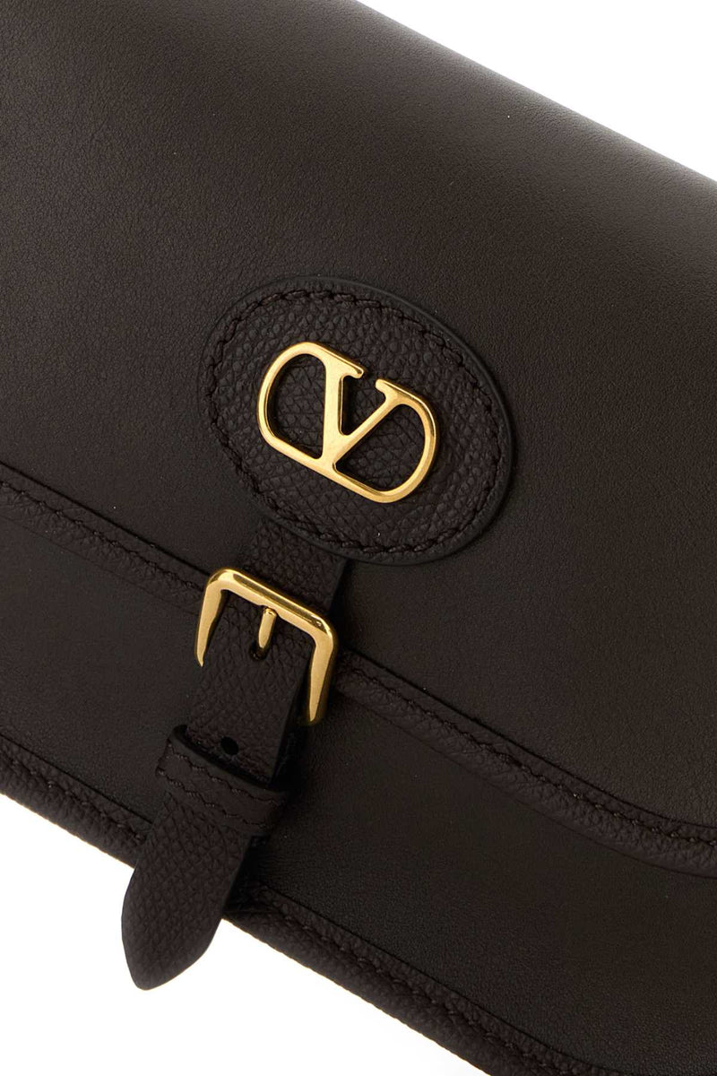 Valentino Garavani Leather With Gold-Plated Vlogo Shoulder Bag — Black