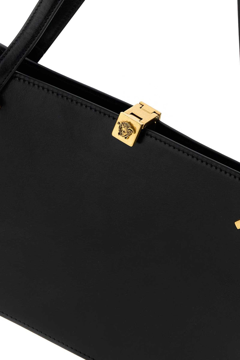 Versace Leather With Medusa Hardware Shoulder Bag — Black