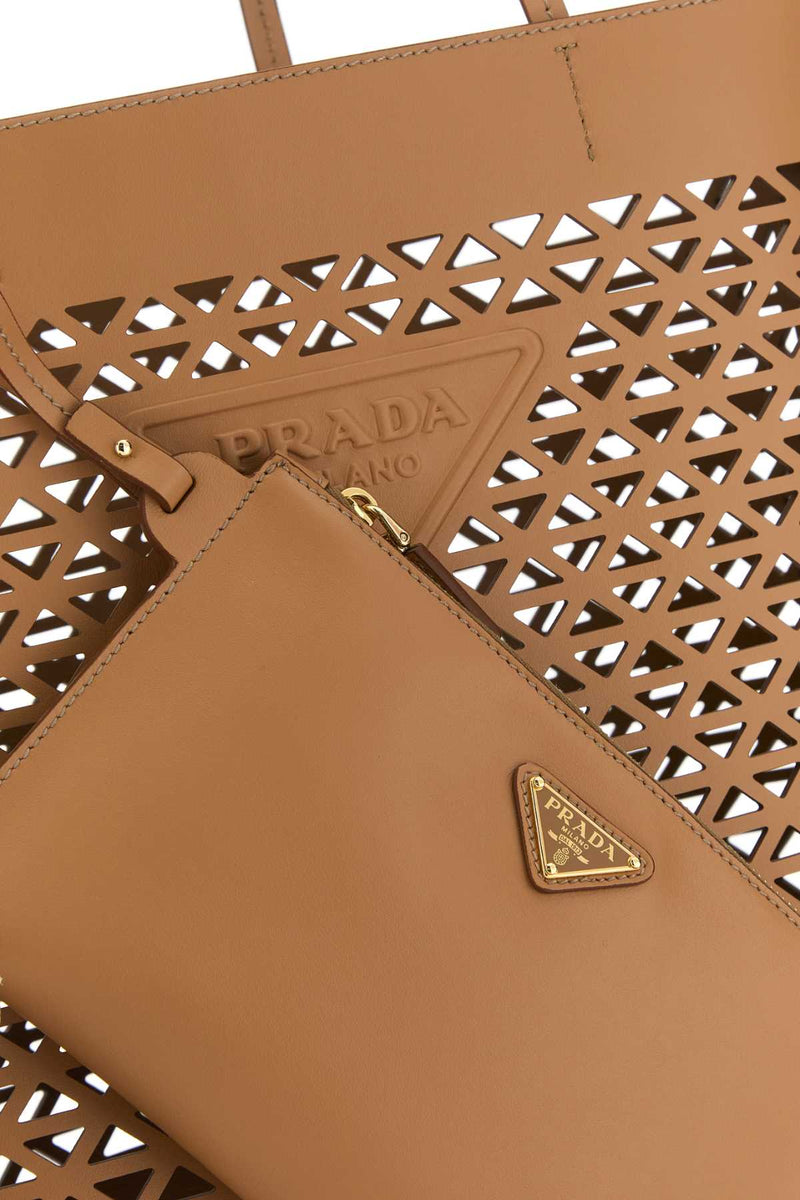 Prada Perforated Leather Tote Bag — Beige Exterior
