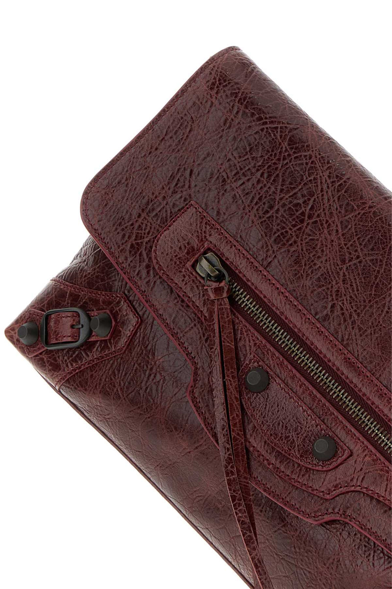 Balenciaga Crackled Leather Clutch — Merlot