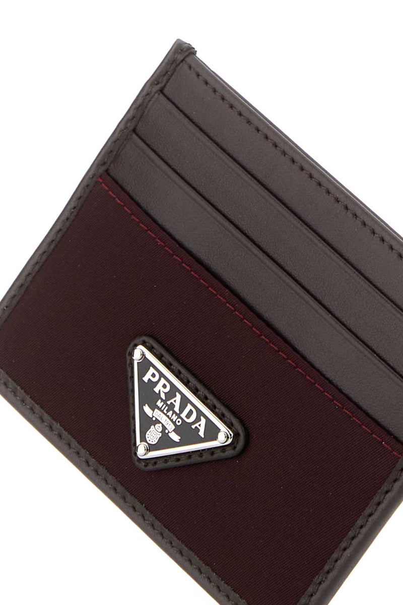Prada Logo-Stamped Calf Leather Card Case — Burgundy Wallet