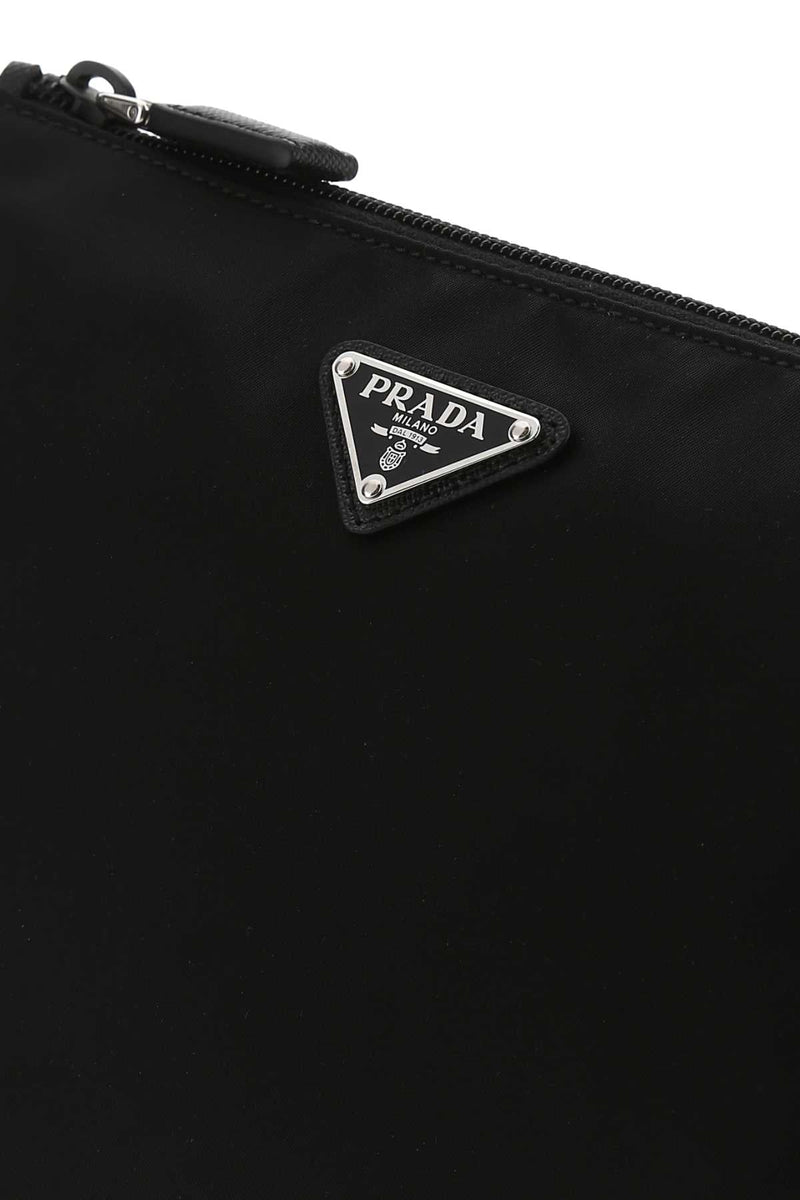 Prada Re-Nylon And Calfskin Clutch — Black Poliammidericiclata-vitello