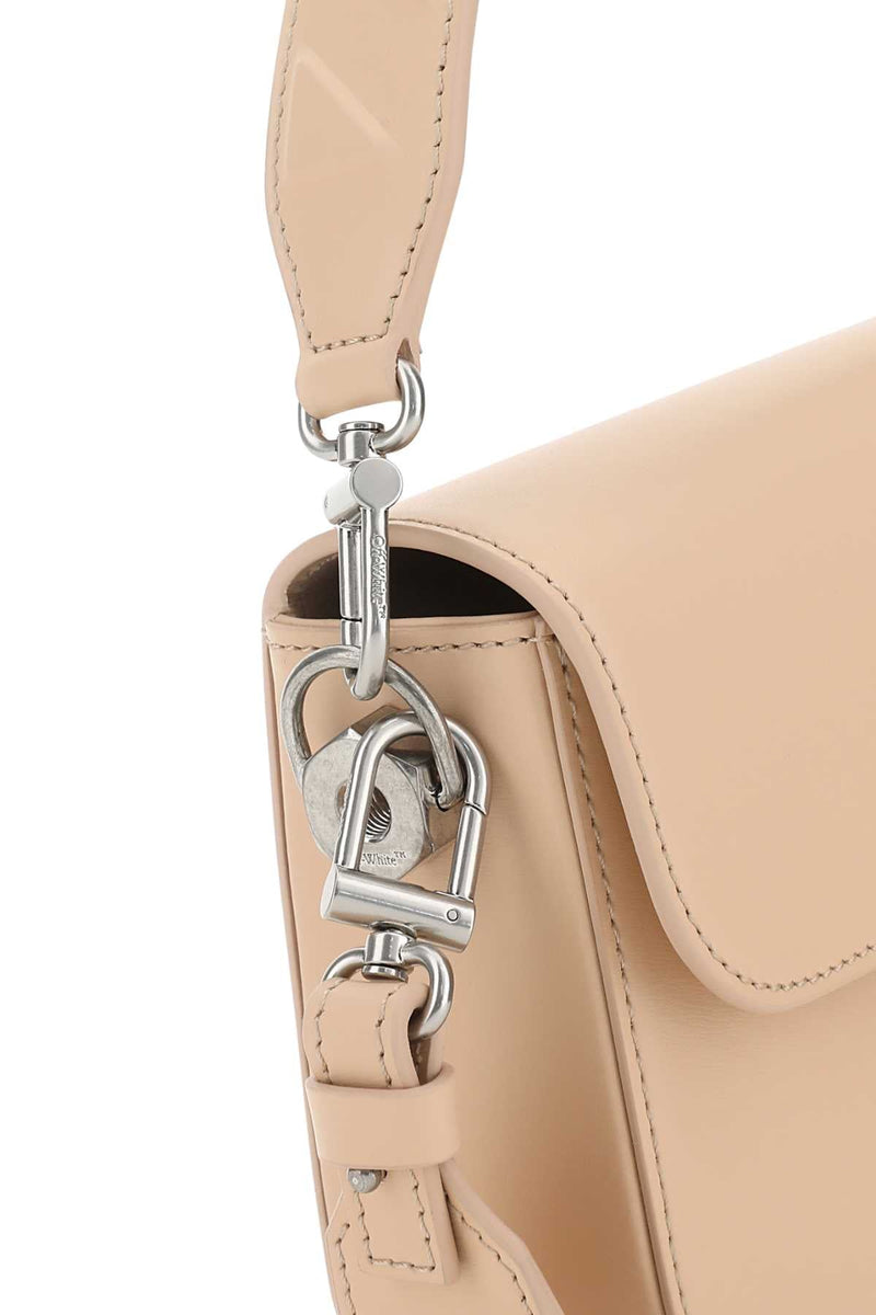 Off-White Binder Clasp Leather Shoulder Bag — Beige