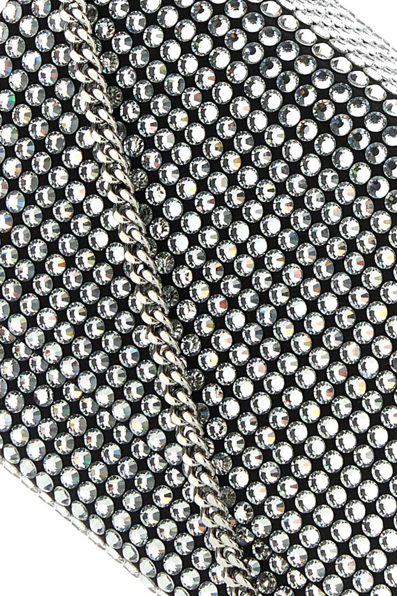 Amina Muaddi Crystal-Embellished Satin Clutch — Silver