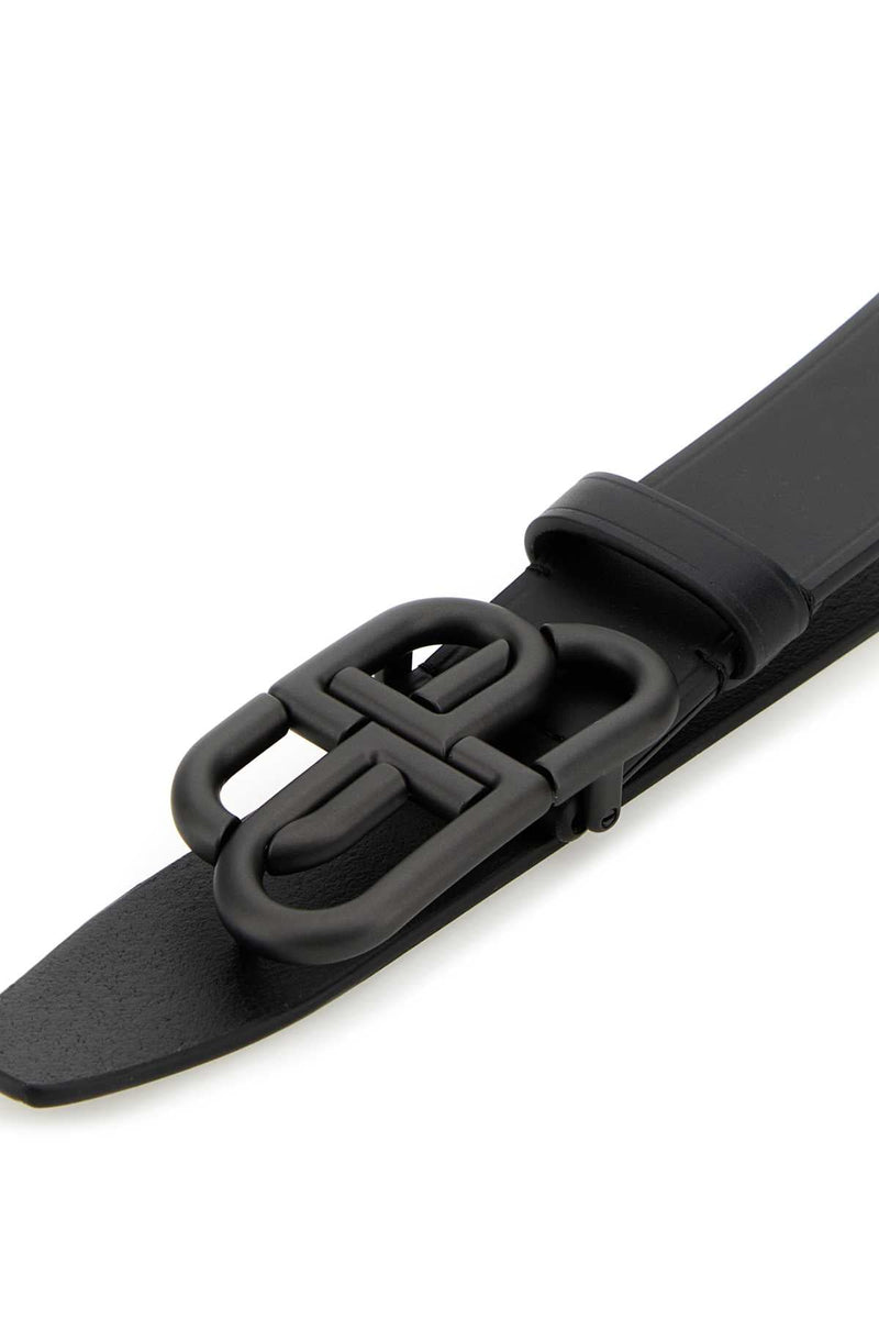 Balenciaga Logo-Buckle Leather Belt — Black