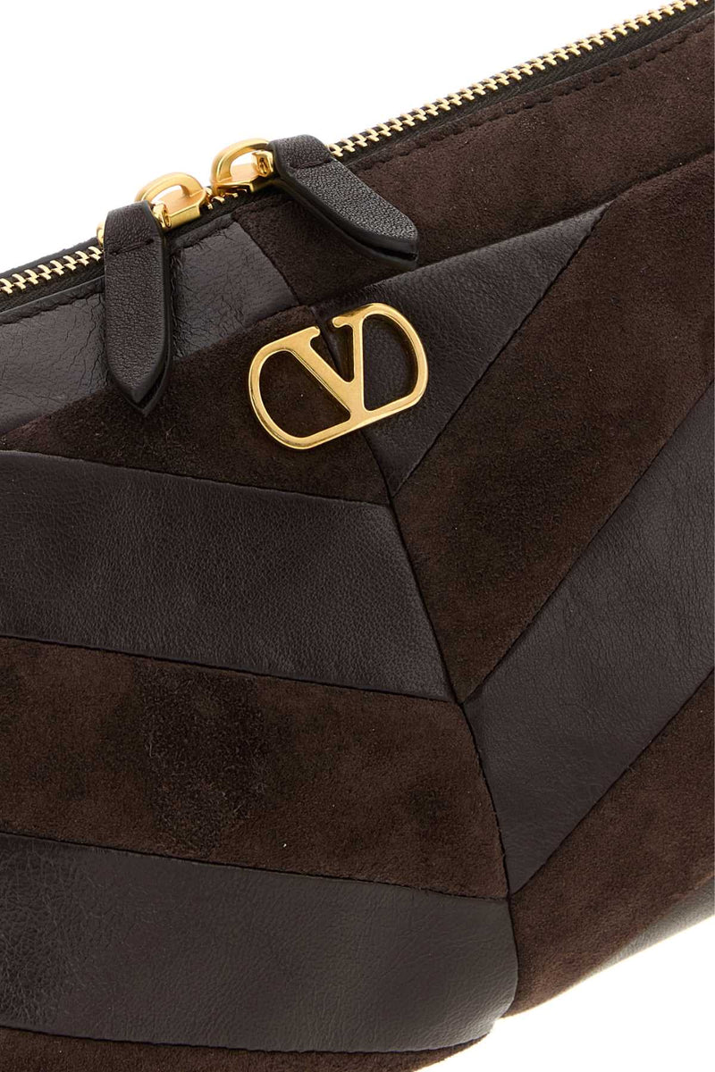 Valentino Garavani Quilted Suede & Leather Shoulder Bag — Brown