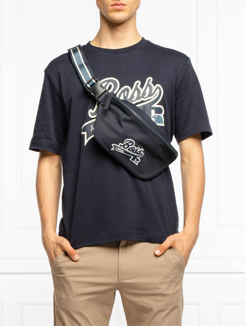 Hugo Boss Logo-Striped Belt Bag — Navy Textile