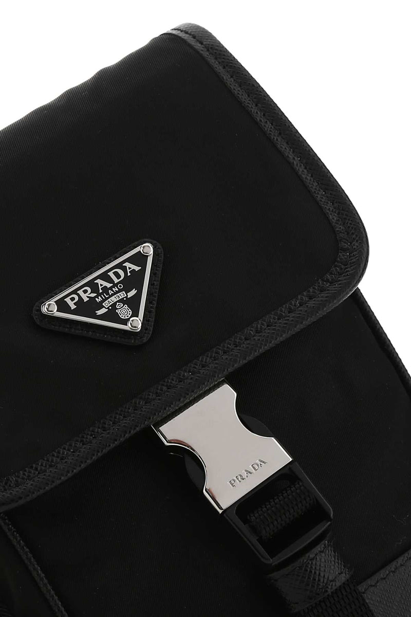 Prada Re-Nylon Shoulder Strap Phone Wallet — Black Poliammidericiclata-vitello