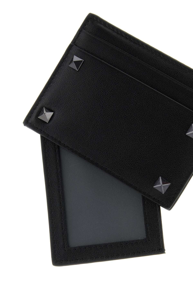Valentino Garavani Studded Leather Card Case — Black Wallet