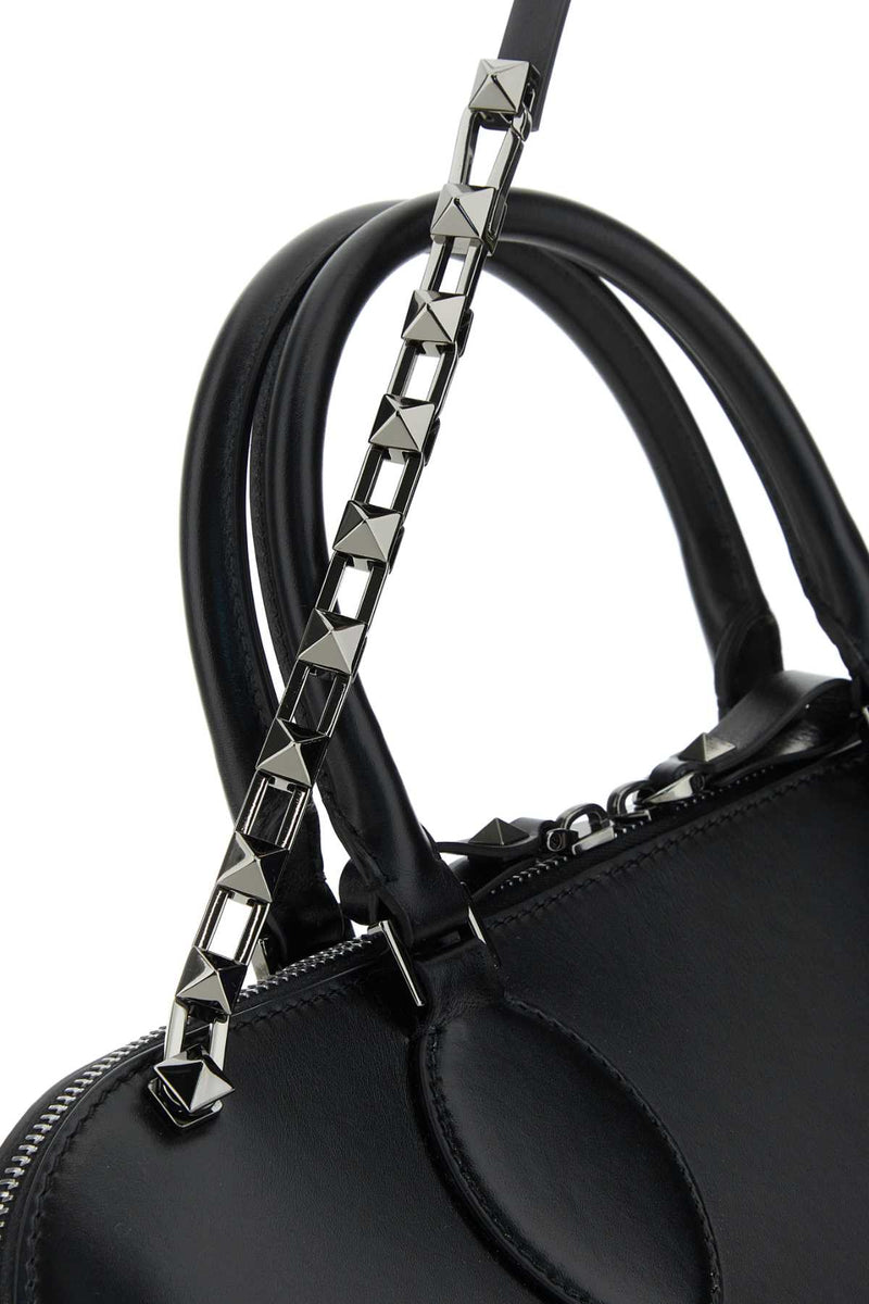 Valentino Garavani Rockstud-Embellished Leather Shoulder Bag — Black Exterior: Calf Lining