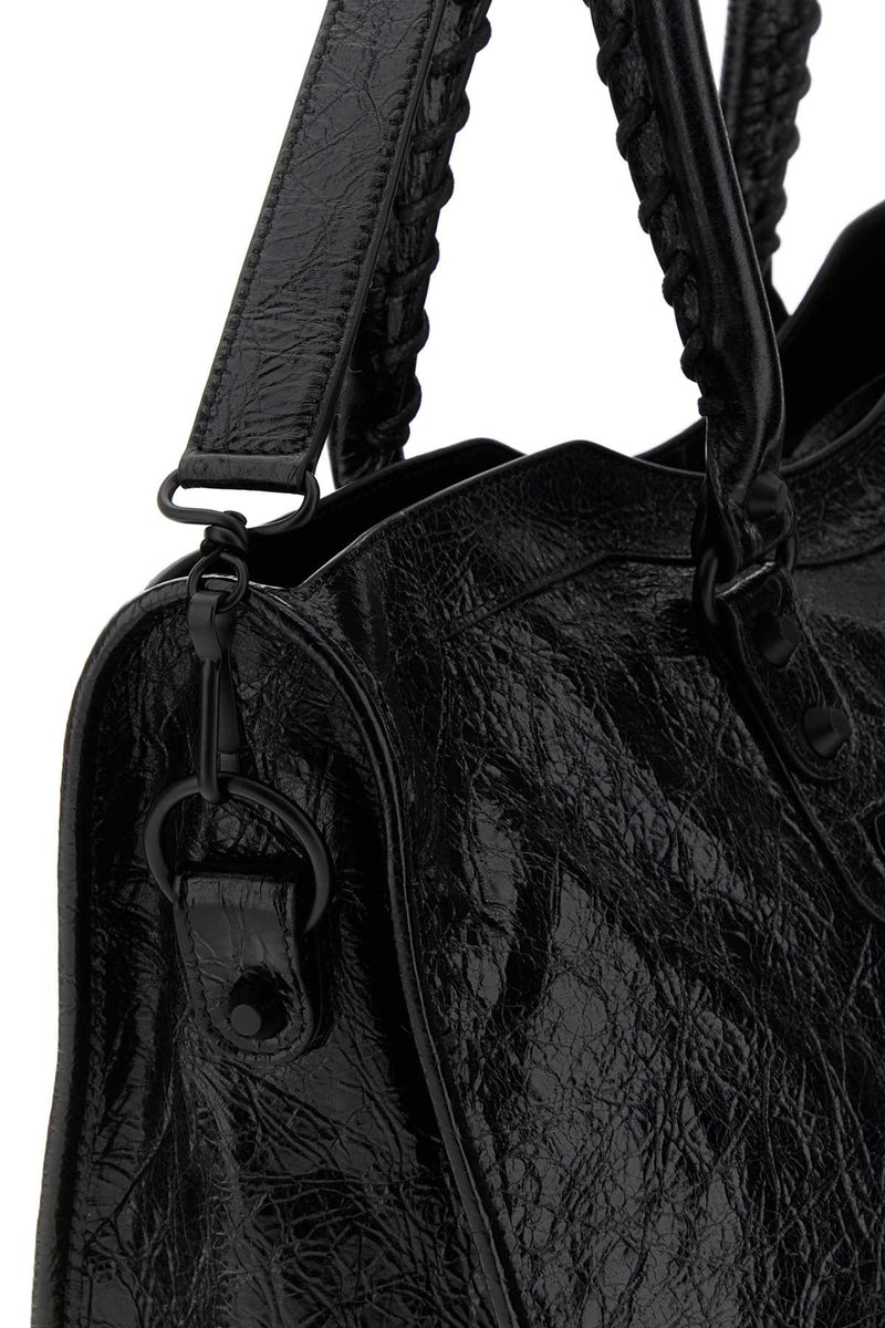 Balenciaga Crackled Lamb Leather Shoulder Bag — Black