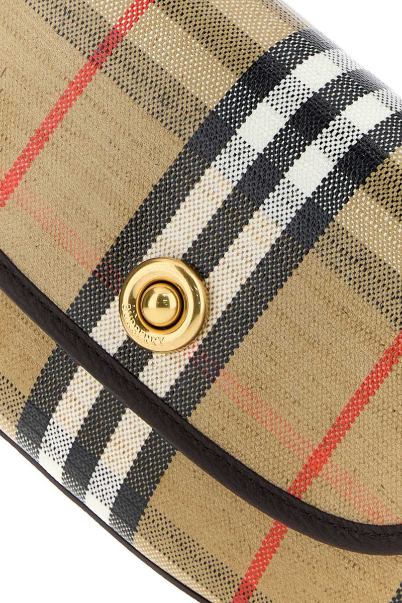 Burberry Tartan Leather-Trimmed Wallet — Beige Cotton Viscose Linen