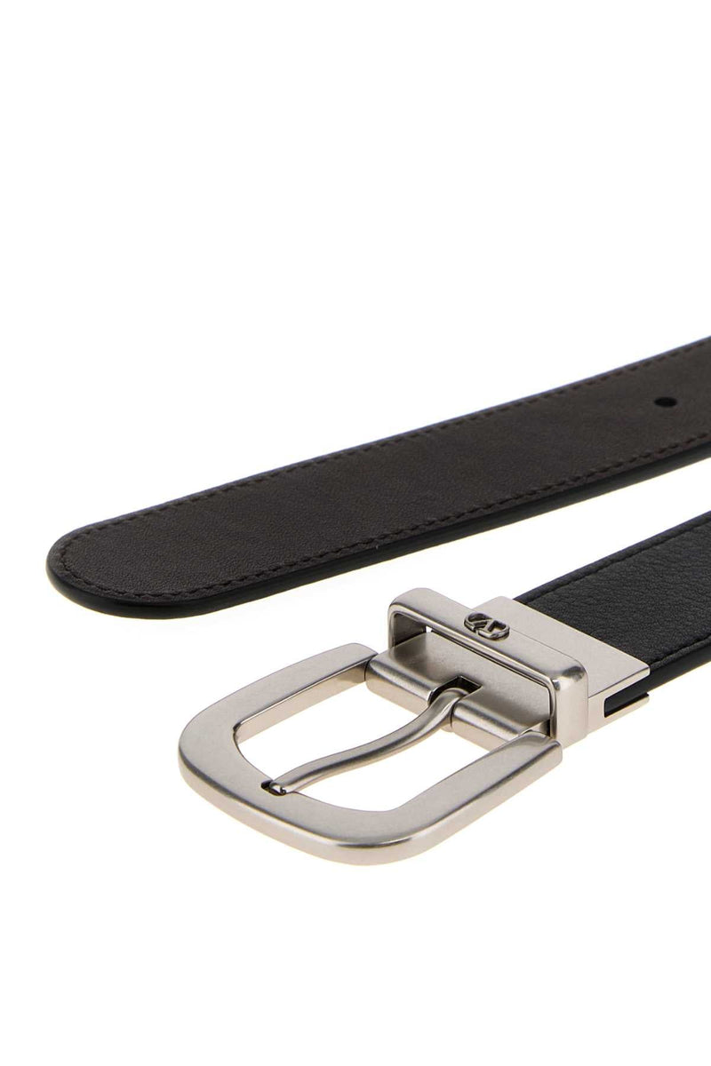 Valentino Garavani Leather With Silver Buckle Belt — Black