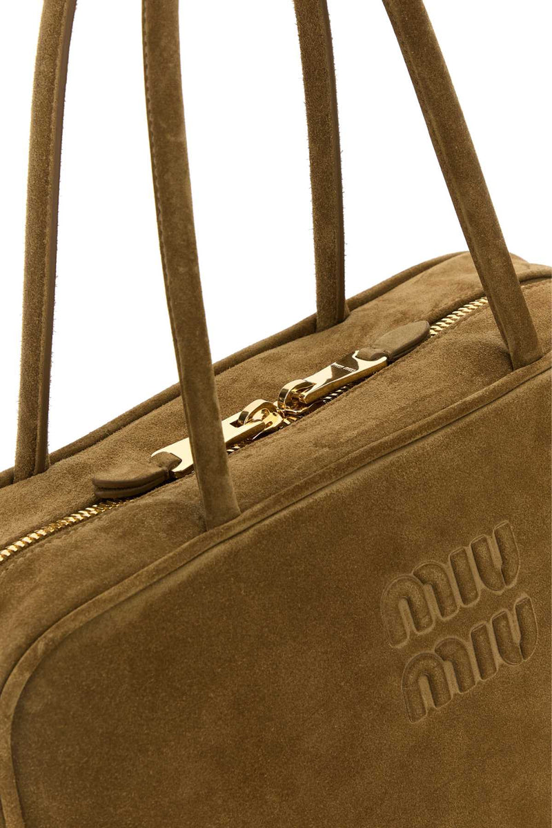 Miu Miu Embossed Logo Calfleather Shoulder Bag — Brown