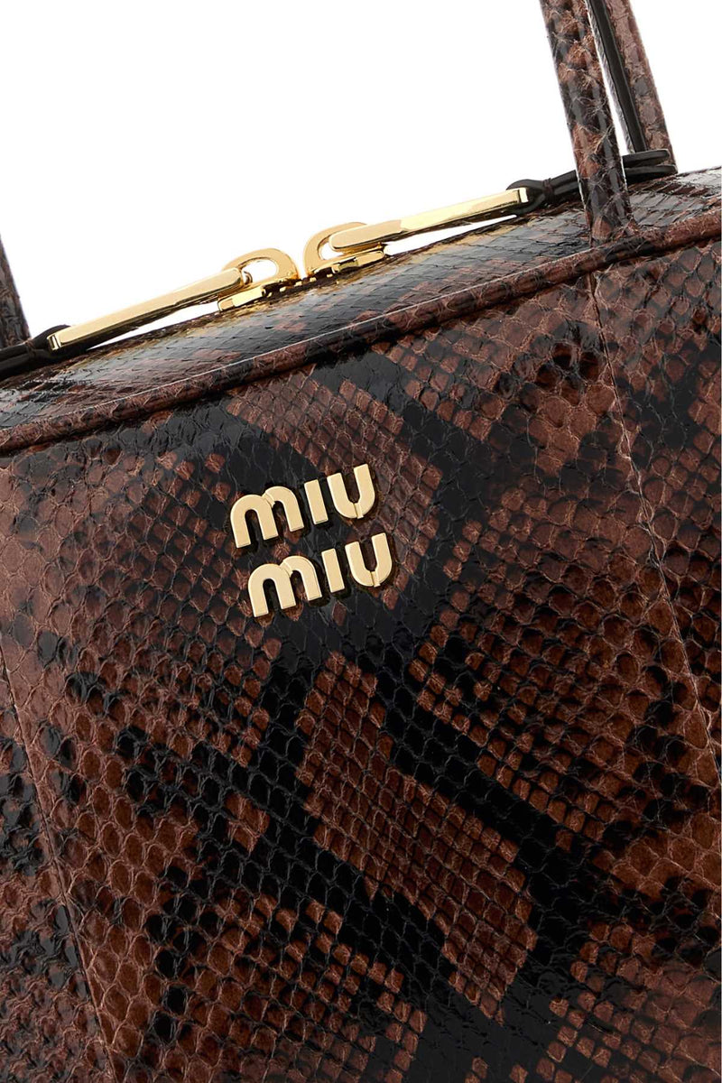 Miu Miu Python-Print Leather Shoulder Bag — Brown Homalopsisbuccata