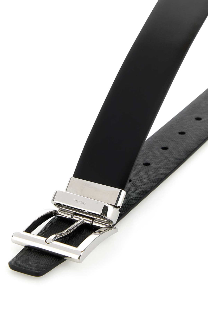 Prada Reversible Leather Belt — Black Vitello