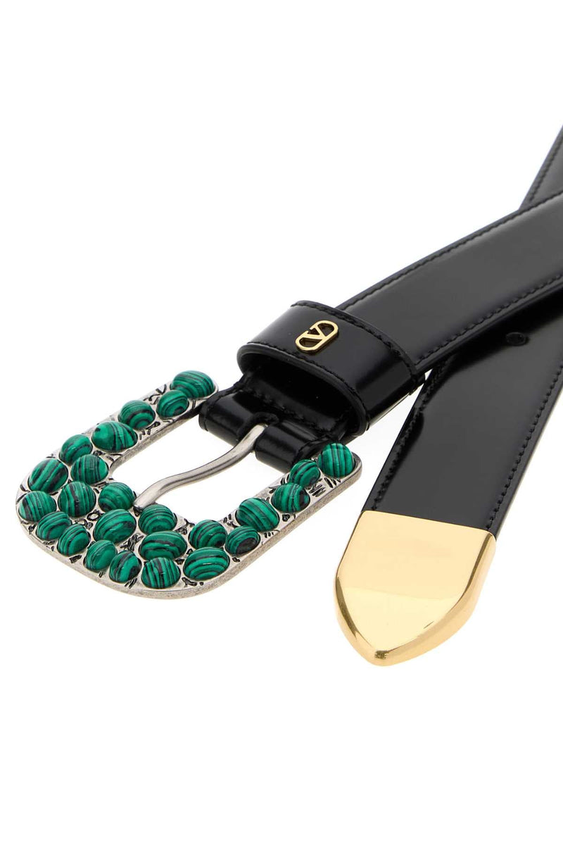 Valentino Garavani Vlogo Signature Malachite Buckle Belt — Black