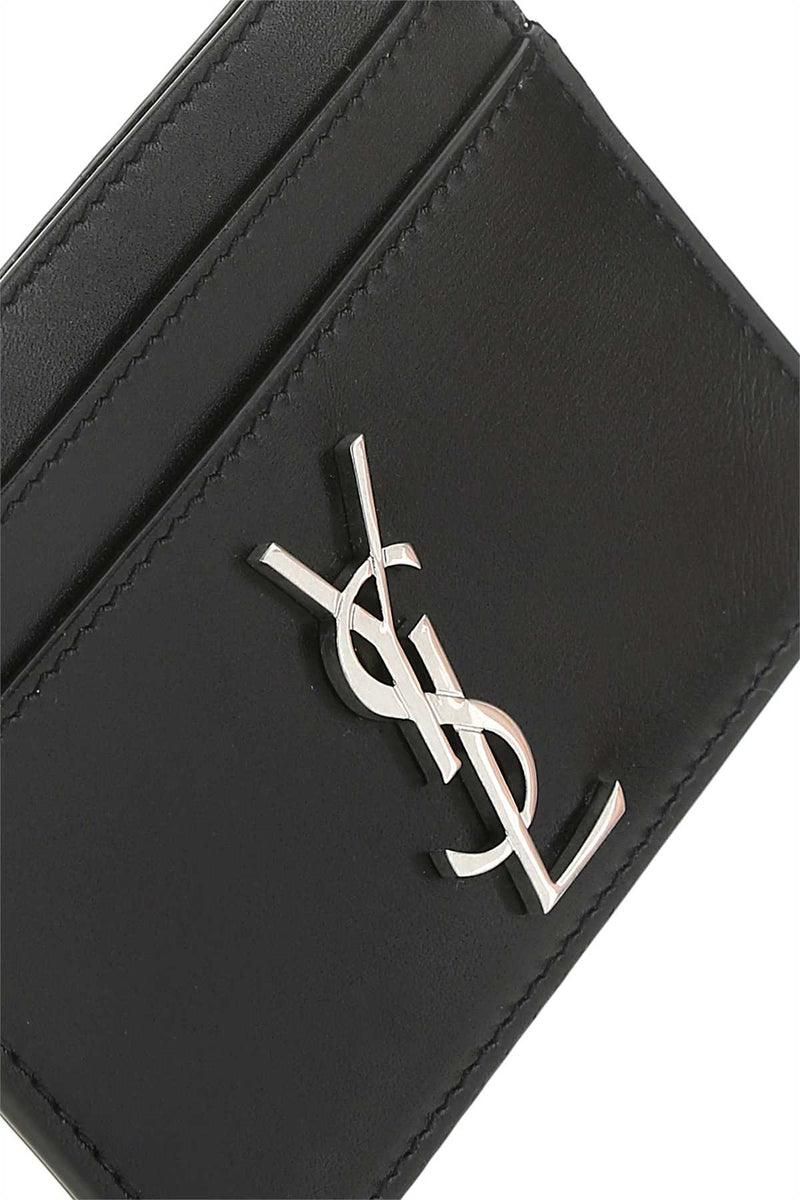 Saint Laurent Logo-Embossed Calfskin Card Case — Black Wallet