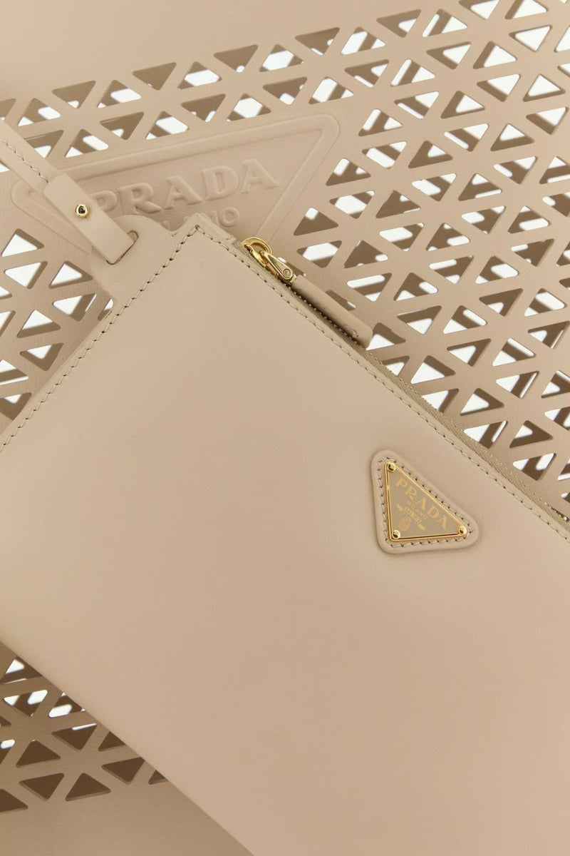 Prada Perforated Leather Shoulder Bag — Beige Exterior