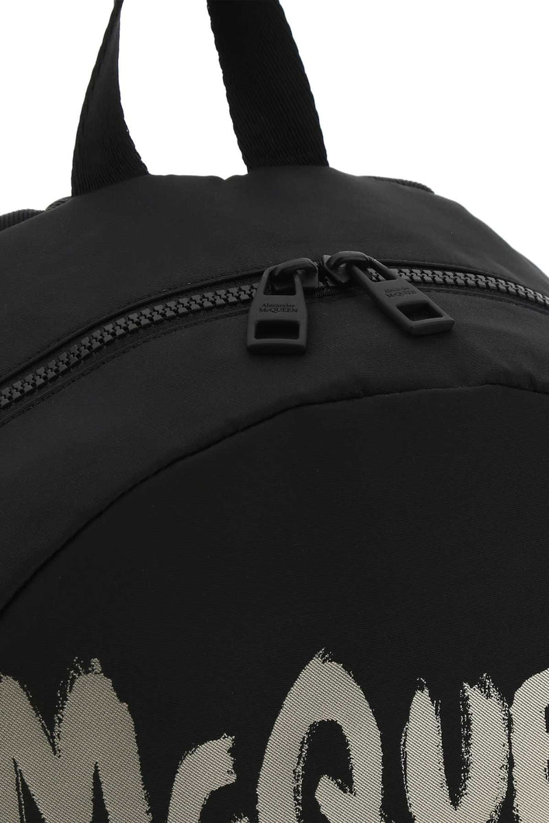 Alexander Mcqueen Logo-Embroidered Canvas Backpack — Black