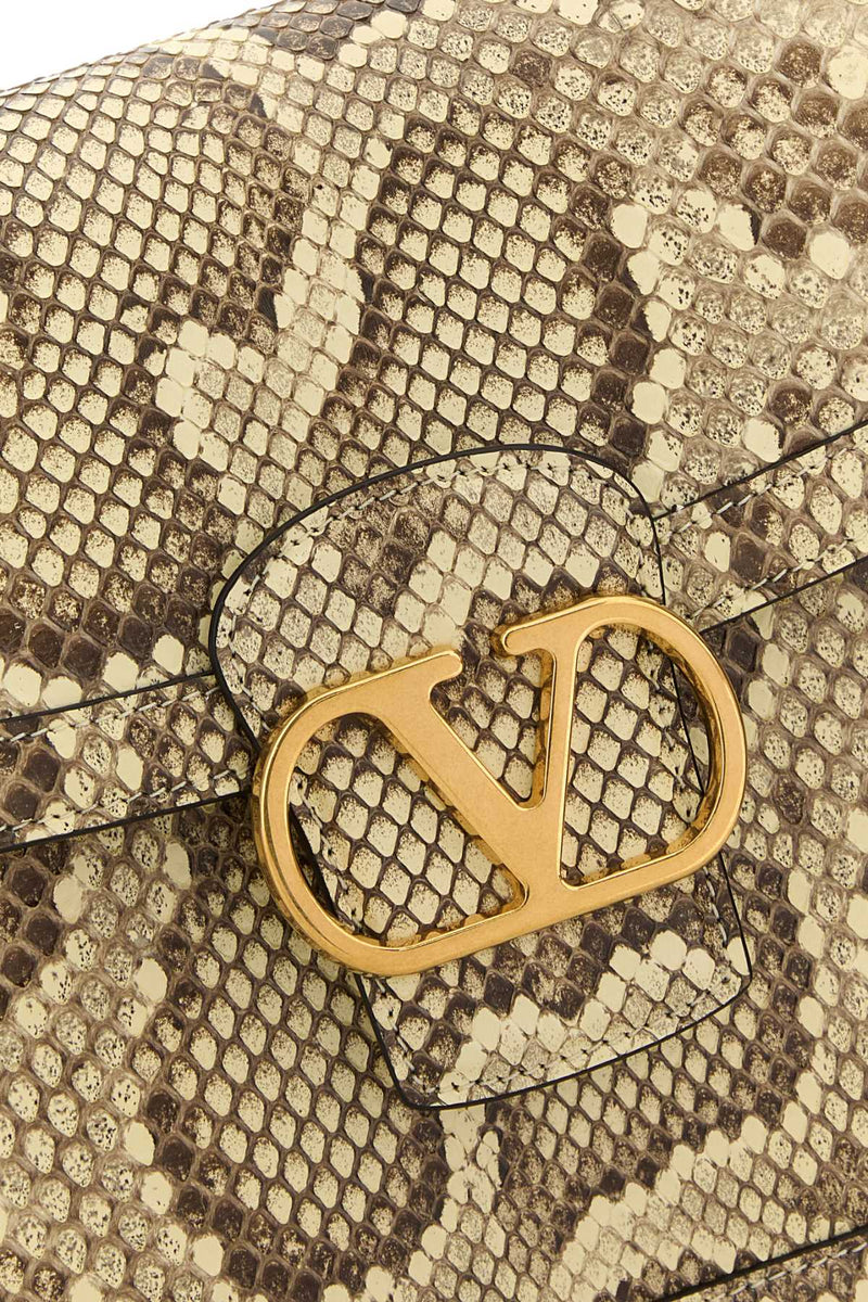 Valentino Garavani Python-Print Leather Shoulder Bag — Beige