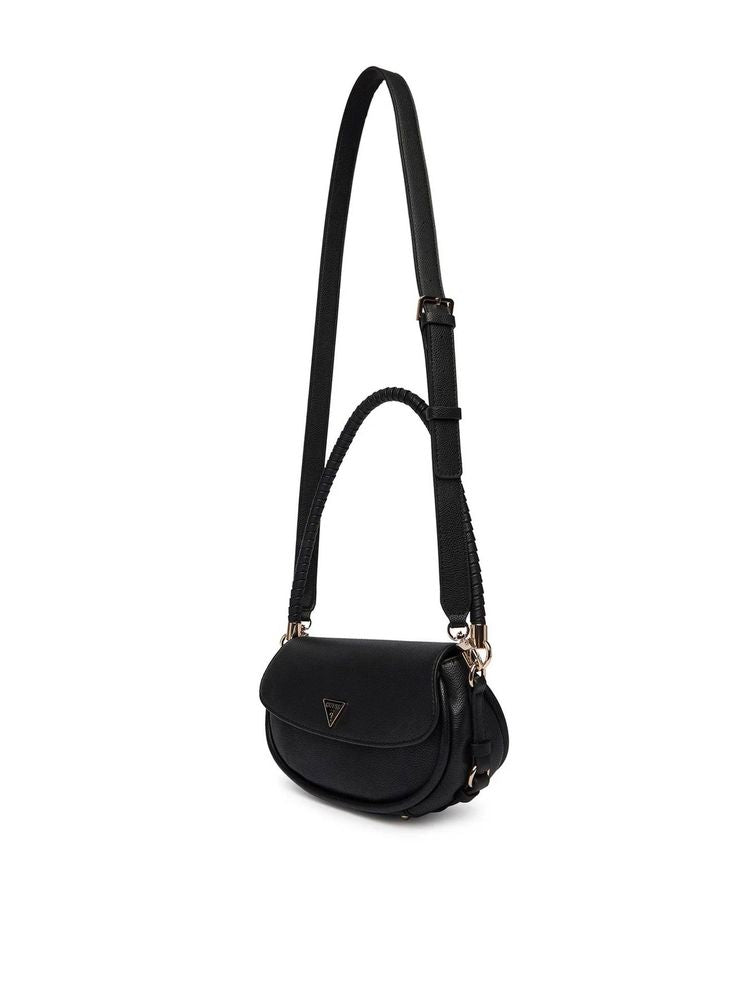 Guess Curved Flap Shoulder Bag — Black Polyurethane