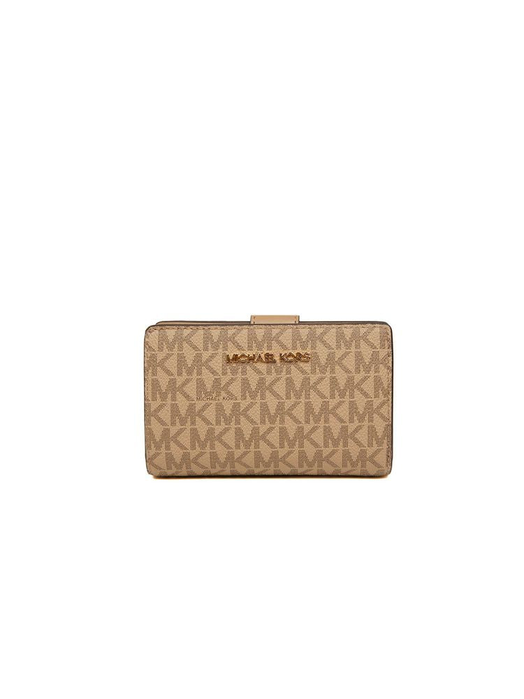 Michael Kors Logo Monogram Bi-Fold Wallet — Camel Polyvinyl Chloride
