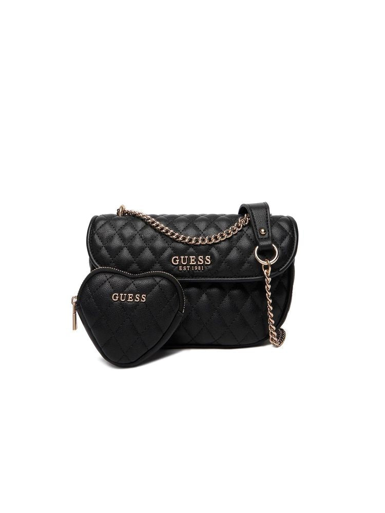 Guess Quilted Polyurethane Crossbody Bag — Black