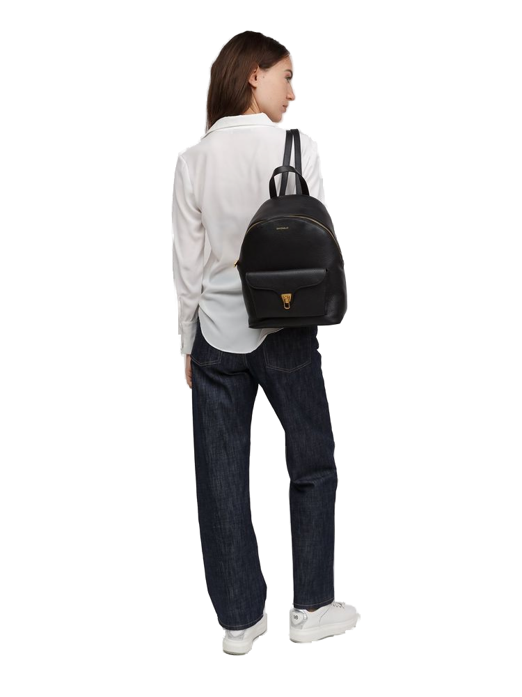 Coccinelle Grained Leather Backpack — Black Genuine