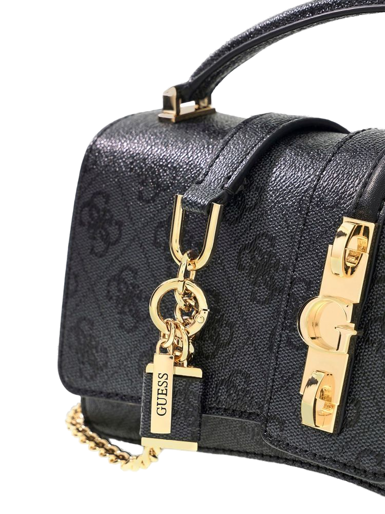 Guess Logo-Embossed Polyurethane Top Handle Bag — Black
