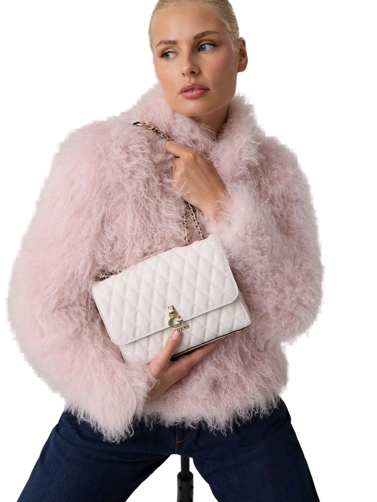 Guess Quilted Polyurethane Crossbody Bag — Beige