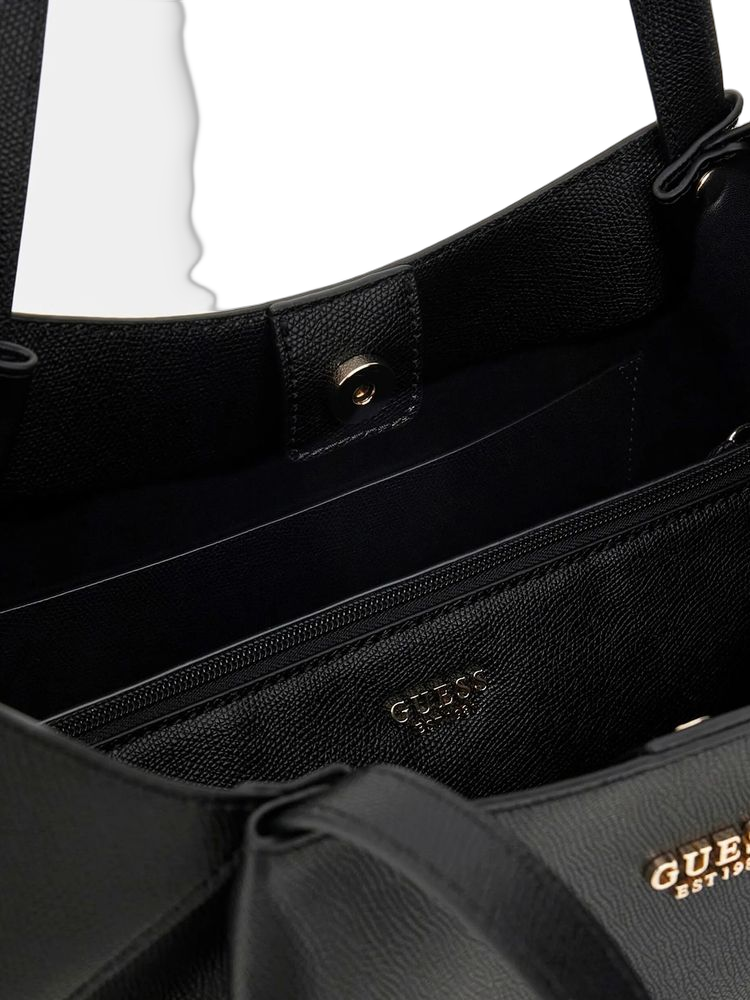 Guess Sculptural Pleated Tote Bag — Black Polyurethane