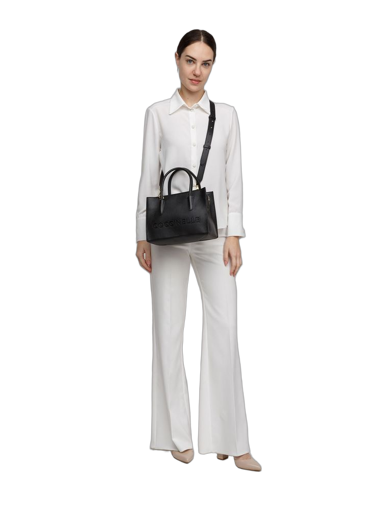 Coccinelle Grained Cowhide Tote Bag — Black