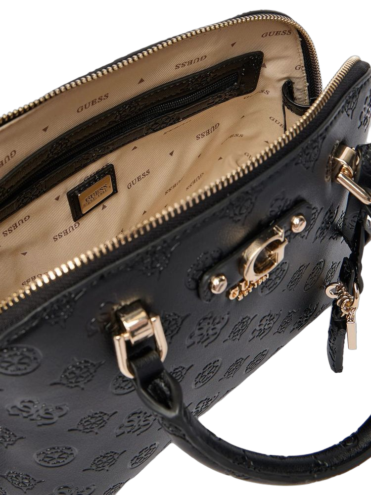 Guess Logo-Embossed Polyurethane Top Handle Bag — Black