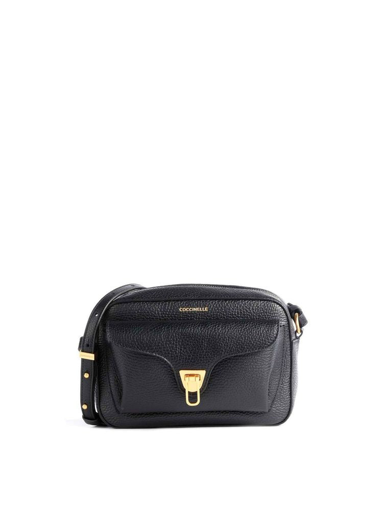 Coccinelle Grained Leather Shoulder Bag — Black Cowhide