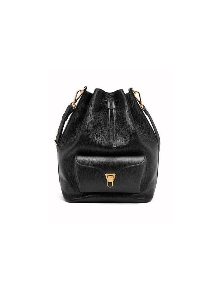 Coccinelle Pebbled Leather Shoulder Bag — Black Genuine