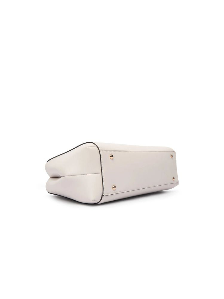 Guess Polyurethane Satchel Top Handle Bag — Beige