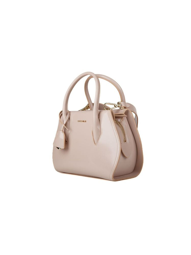 Coccinelle Shiny Calf Split Leather Shoulder Bag — Beige