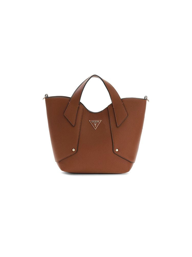 Guess Structured Polyurethane Tote Bag — Brown